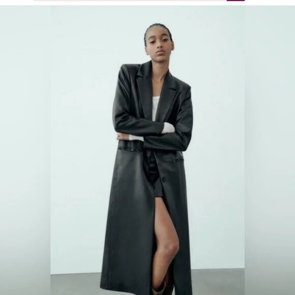 Zara Faux Leather Trench Coat - Picture 9 of 15
